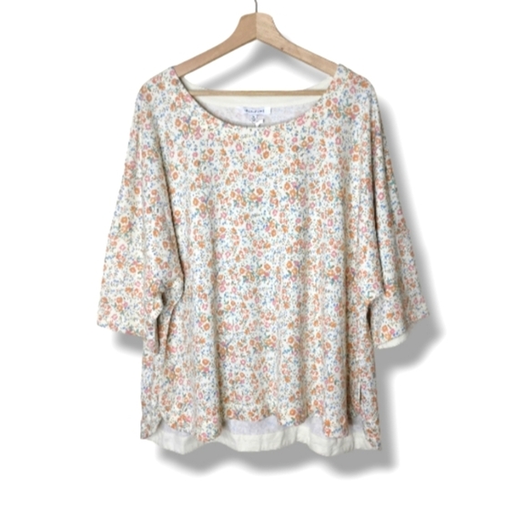 Rose + Olive NWT 2X Floral Peasant Tunic Top Scoop Neck 3/4 Sleeve Jersey Boho - Picture 1 of 11
